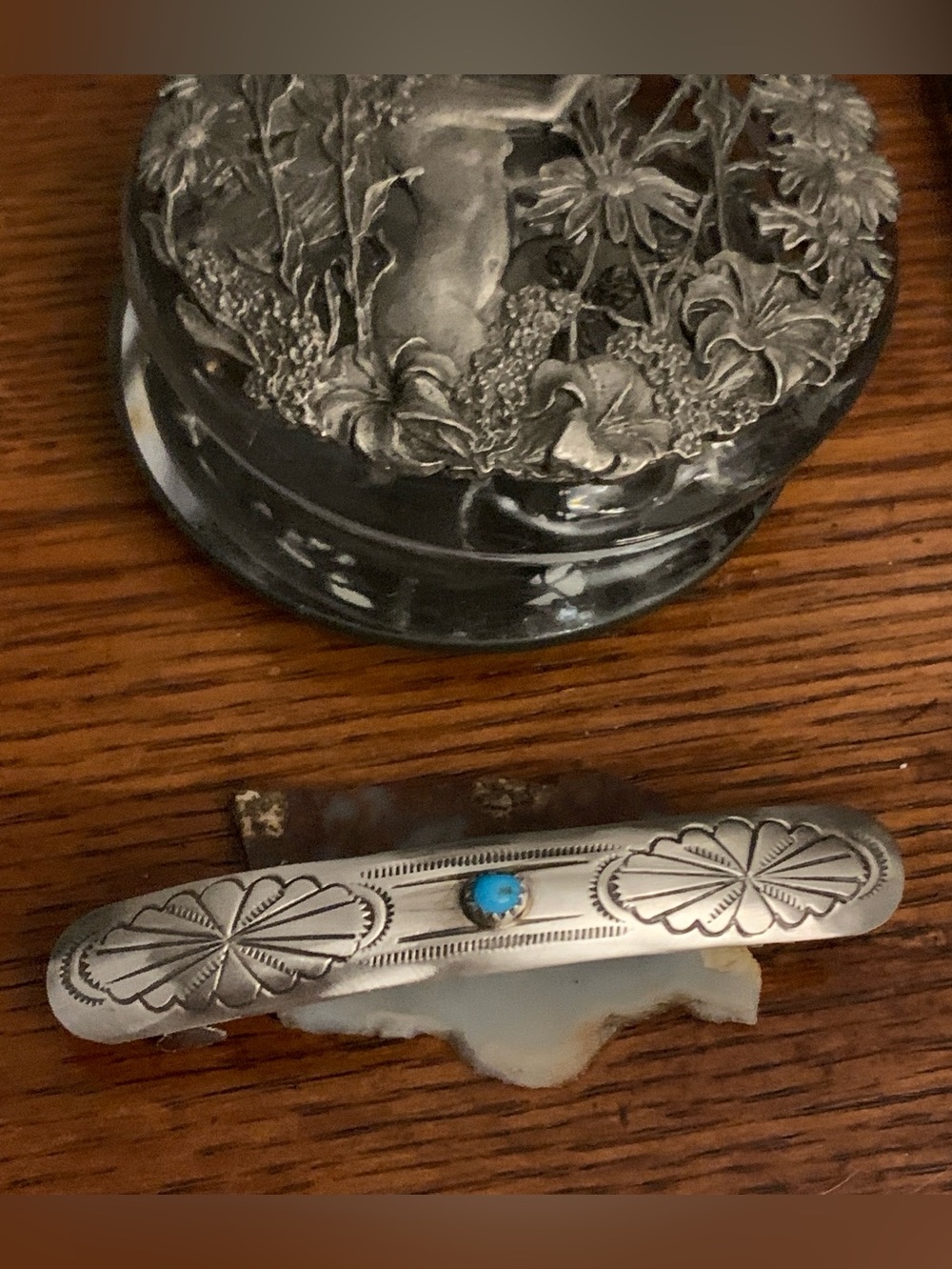 Vintage Native American Sterling Turquoise Hair Barrette Clip 9.21 grams
